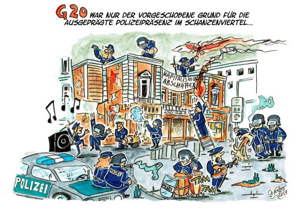 G20 Cartoon Schanze Polizei Hamburg